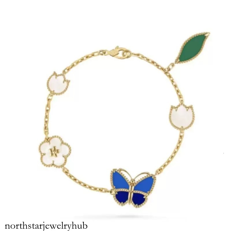 Designer Jewelry vanly New butterfly five-petal bracelet for women, plated with gold, featuring a lucky four-leaf clover design