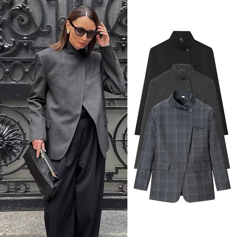 Spring Women's Blazers 2026 Fashion Retro Plaid Elegant Warm Jackets Youth Chic Office Blouse Coats 261015