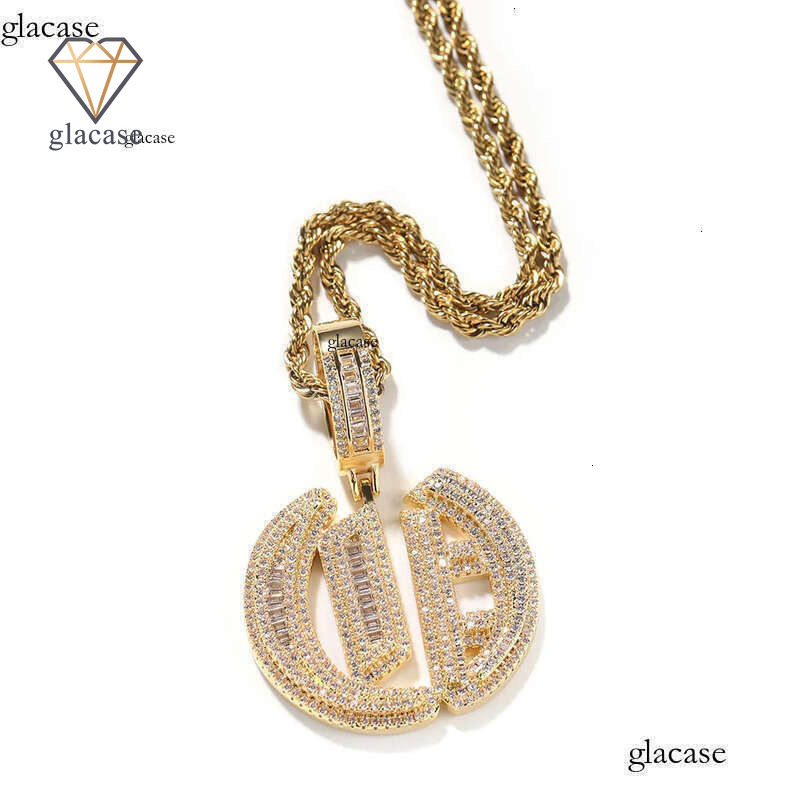 Custom Large Old English Letter A-Z Pendant Necklaces T Zircon Real Gold Plated