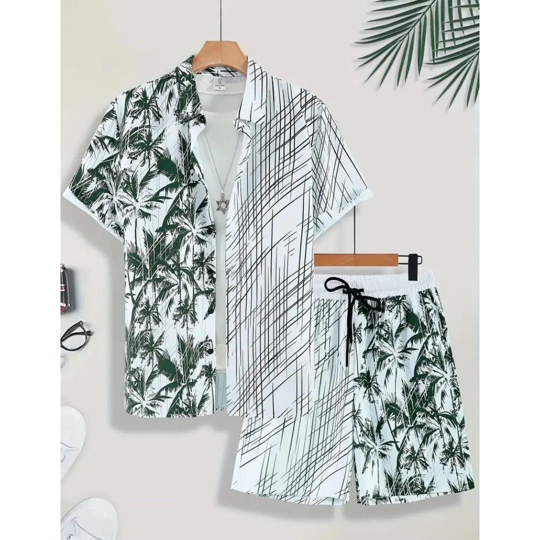 Men's Vacation Short-sleeved Shirt And Beach Shorts Set Summer Men's Casual Shirt Comfortable Breathable Men Y2K Hawaiian Shorts 261012