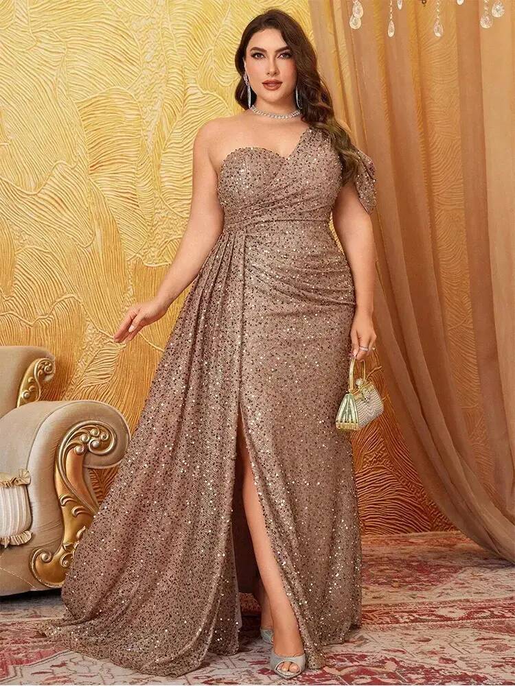 Urban bodycon Sexy Dress Plus Size Off Shoulder Bridesmaid Banquet Shiny Floor Wedding Evening Gown 4Xl 5Xl Big Dress Women aa1