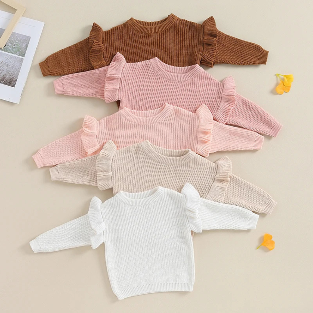 New M2 2026 Baby Girls Sweater Cute Solid perfume cologne Color Ruffle Long Sleeve Knit Spring Autumn Clothes Born Knitwear Pullover Top Designer