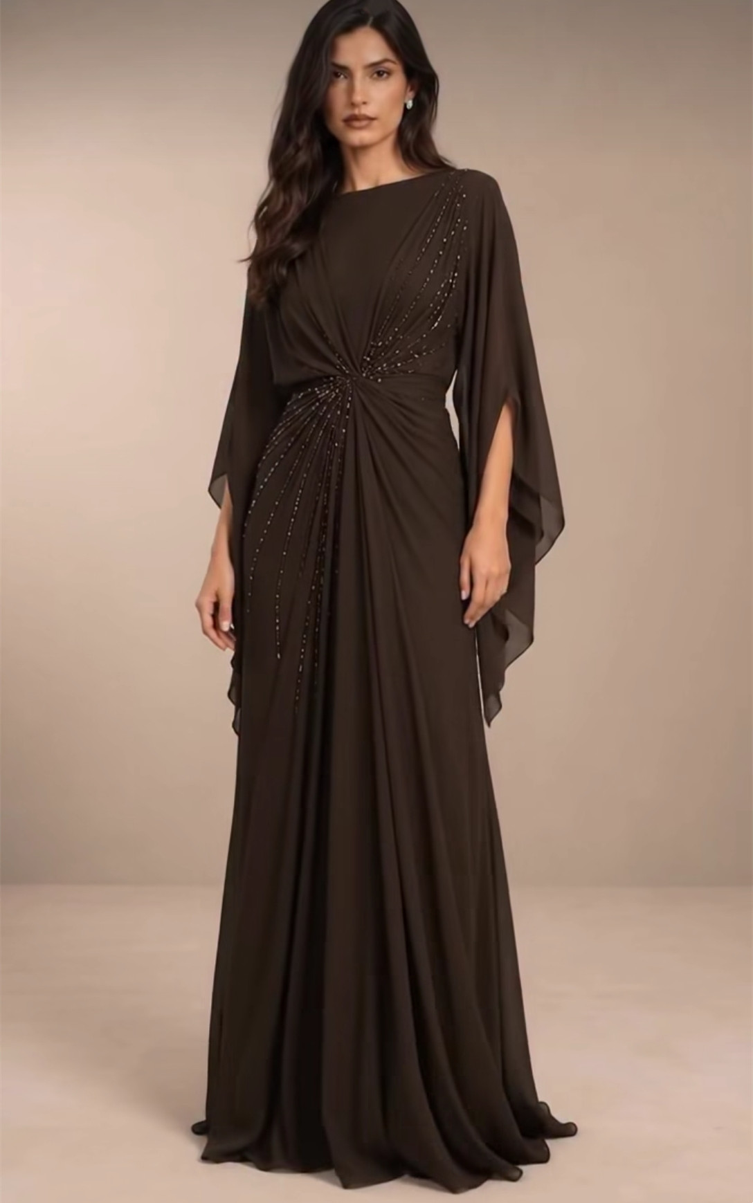 Elegant Long Sleeve Chiffon Mother of the Bride Dresses A-Line Sleeveless O-Neck Godmother Dresses Formal Party Gown for Women
