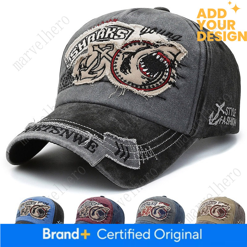 American Style Vintage Washed Shark Embroidery Baseball Cap Men S Outdoor Sun Hat Women S Cross Border Wholesale