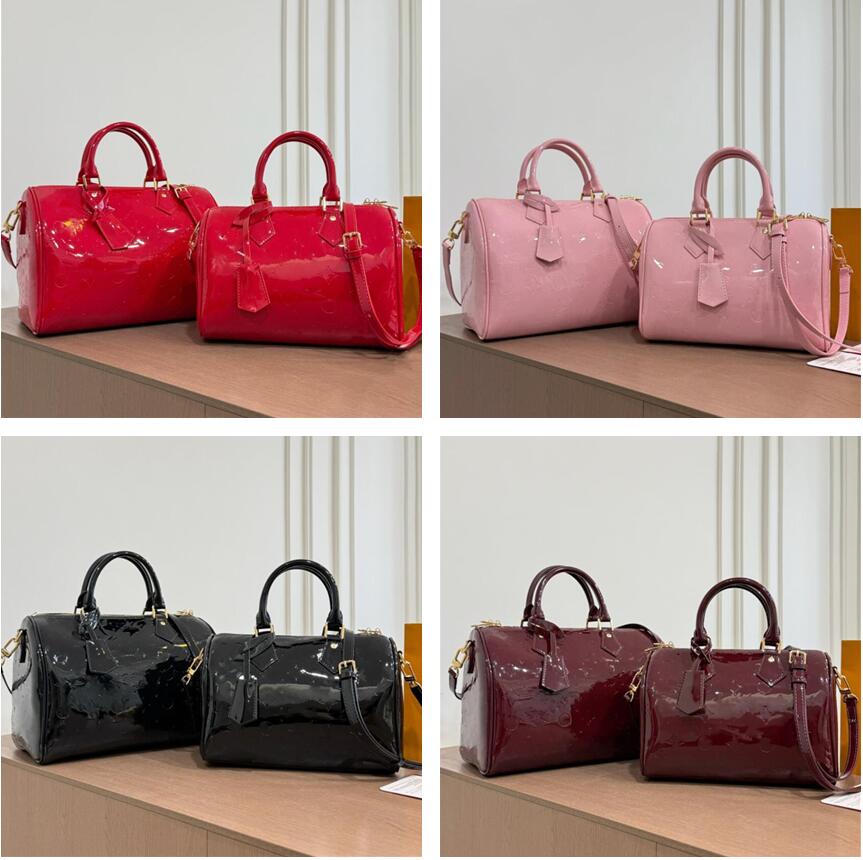 Luxury boston handbag designer speedyss bags women crossbody shoulder bag Patent leather embossed pillow totes purse Ladies travel shopping satchel