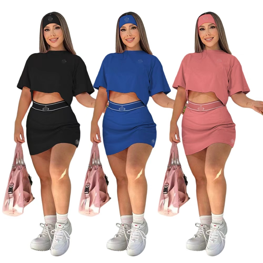 Premium Women 2 Piece Tennis Skort Set Cropped Short Sleeve T-Shirt High Waist Mini Skirt with Built-in Shorts Workout Activewear Outfit