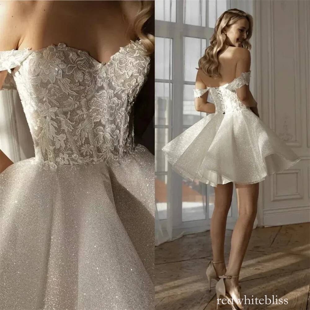 2026 Glitter Short Wedding Dresses Sweetheart Lace Appliques Sequins Mini Bridal Formal Party Gowns Bride Dress Vestidos De Noiva