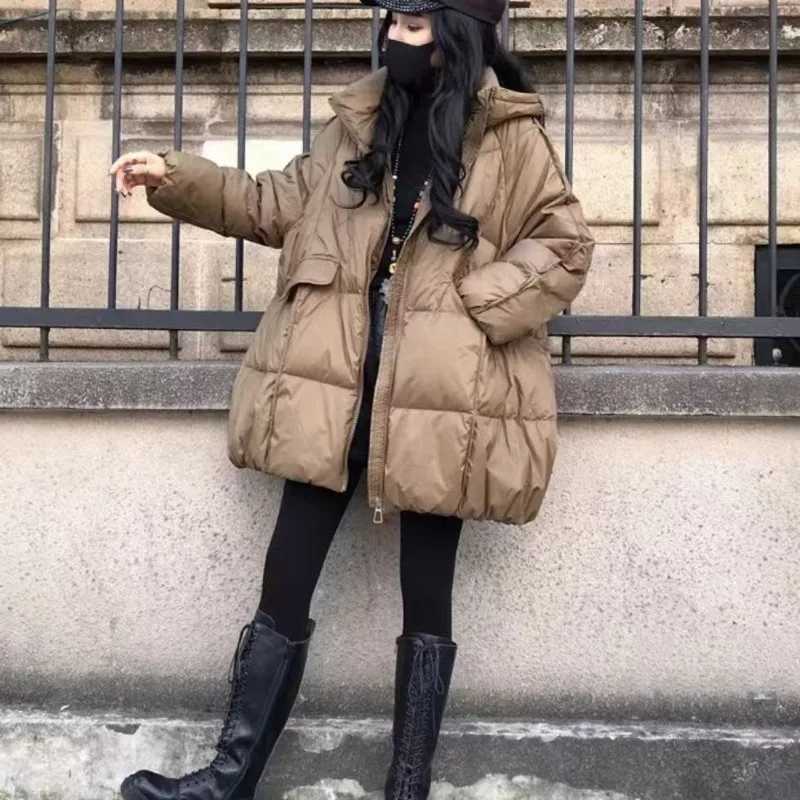 Women's Down Parkas Women's Clothing Down Jacket Duck Down New Style Thickened Mid-length Korean Style Loose Fit Hooded Plus Size Fashiona