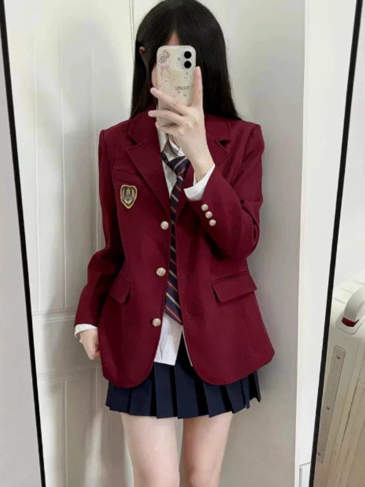 Spring Preppy All Match Suit Coat Bf Loose Solid Color Lapel Casual Buttons Outerwear Japanese Uniform Women Blazer Jacket 261015