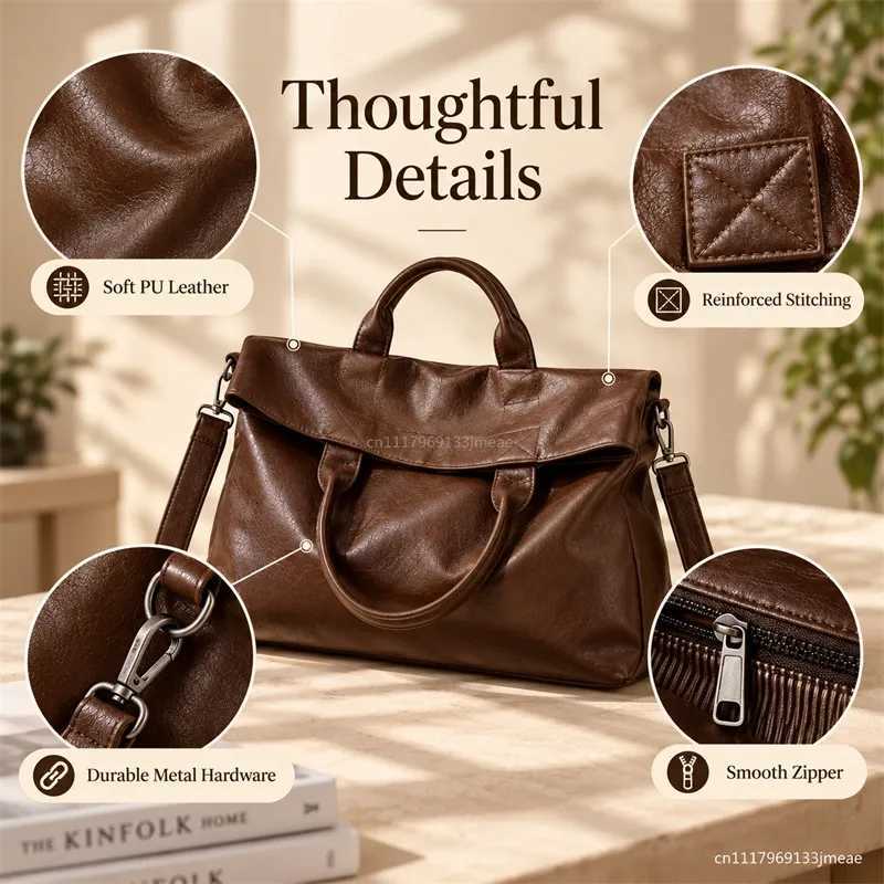 Designer PU Soft Totes Leather Men's Tote Bag Large Capacity Crossbody Shoder Handbag Casual Cmuter Work Travel Messenger Bag J261016