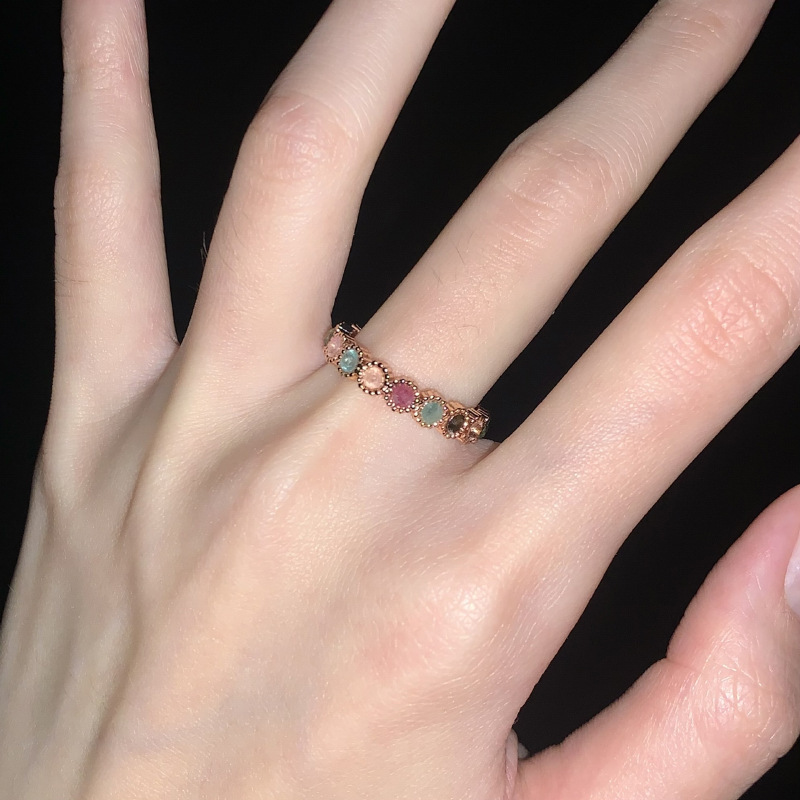 Jewelry Vintage Niche Tourmaline Rainbow with Unique Stylish Design High-End Feel Light Luxury Elegant Open Ring for the Index Finger