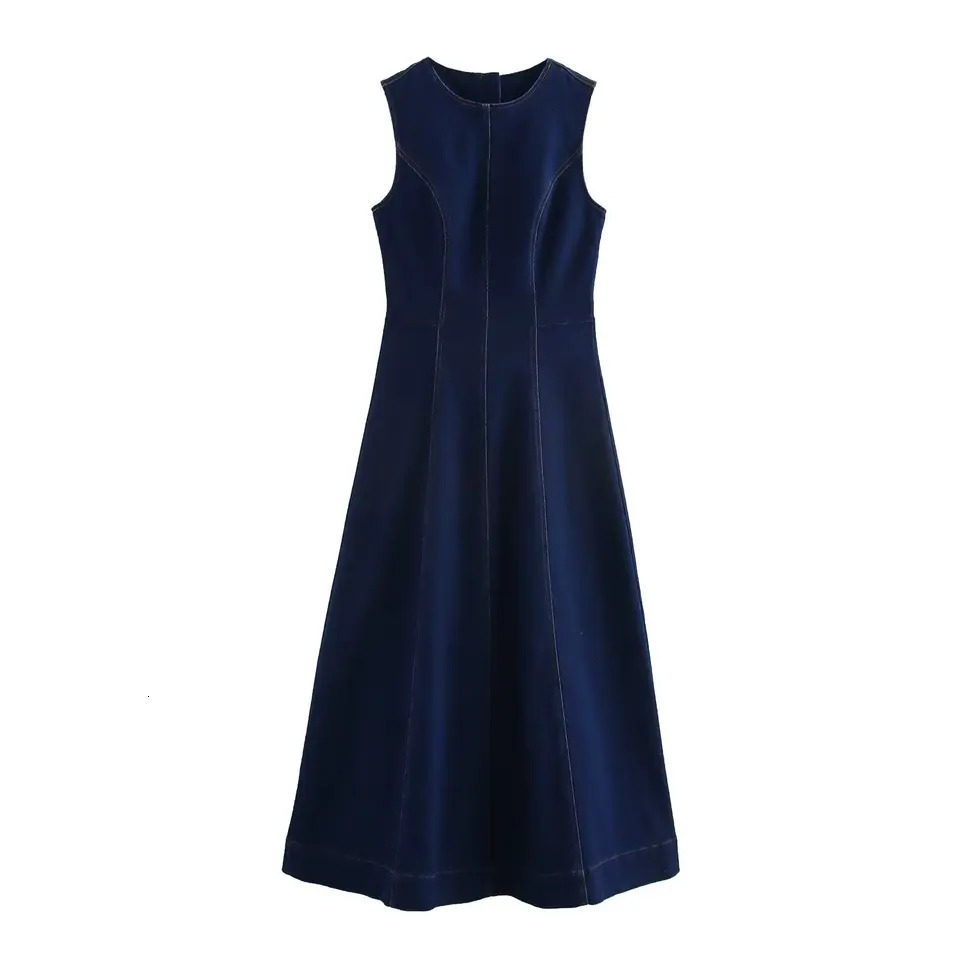 In Denim Summer Dres Solid Sleeveless Long Evening Party Woman Clothing 7484054 261015