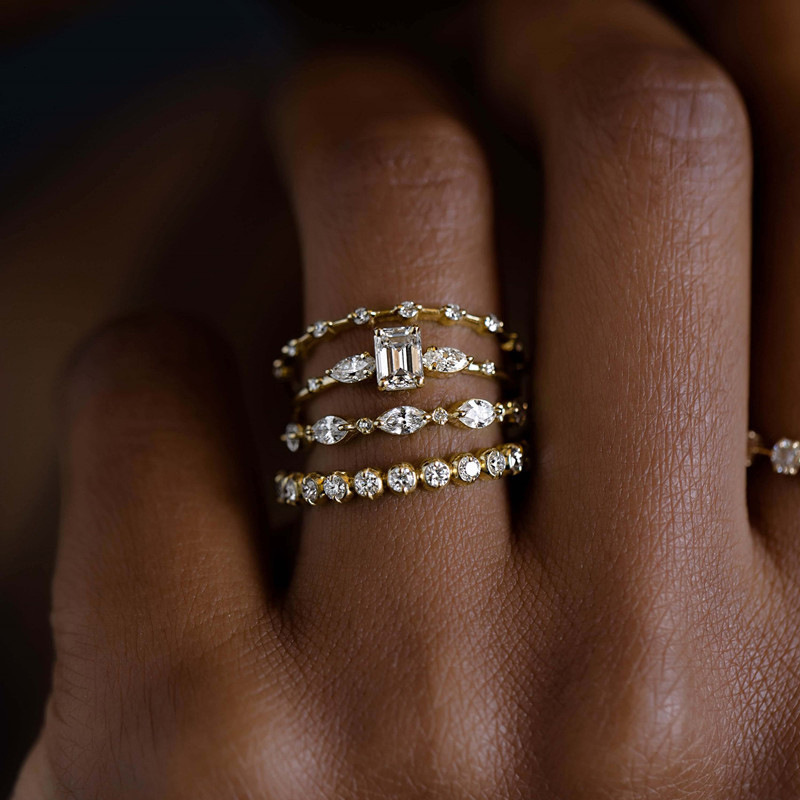 Huitan European And Korean Style Versatile Geometric Zircon For Women, Exquisite Four-Piece Ring Set, Luxurious High-End Jewelry
