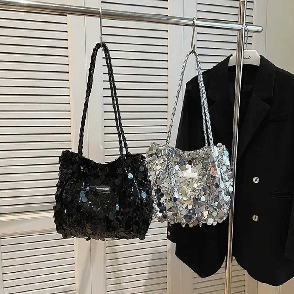 Shoulder Bags Portable Sparkling Sequin Shoulder Bags Large Capacity Zipper Closure Fashion Handbag Solid Color Underarm Bag Women H261016