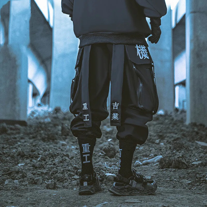 Ribbons Embroidery Tactical Hip Hop Cargo Pants With Big Pockets Men Women Harajuku Punk Techwear Harem 261016