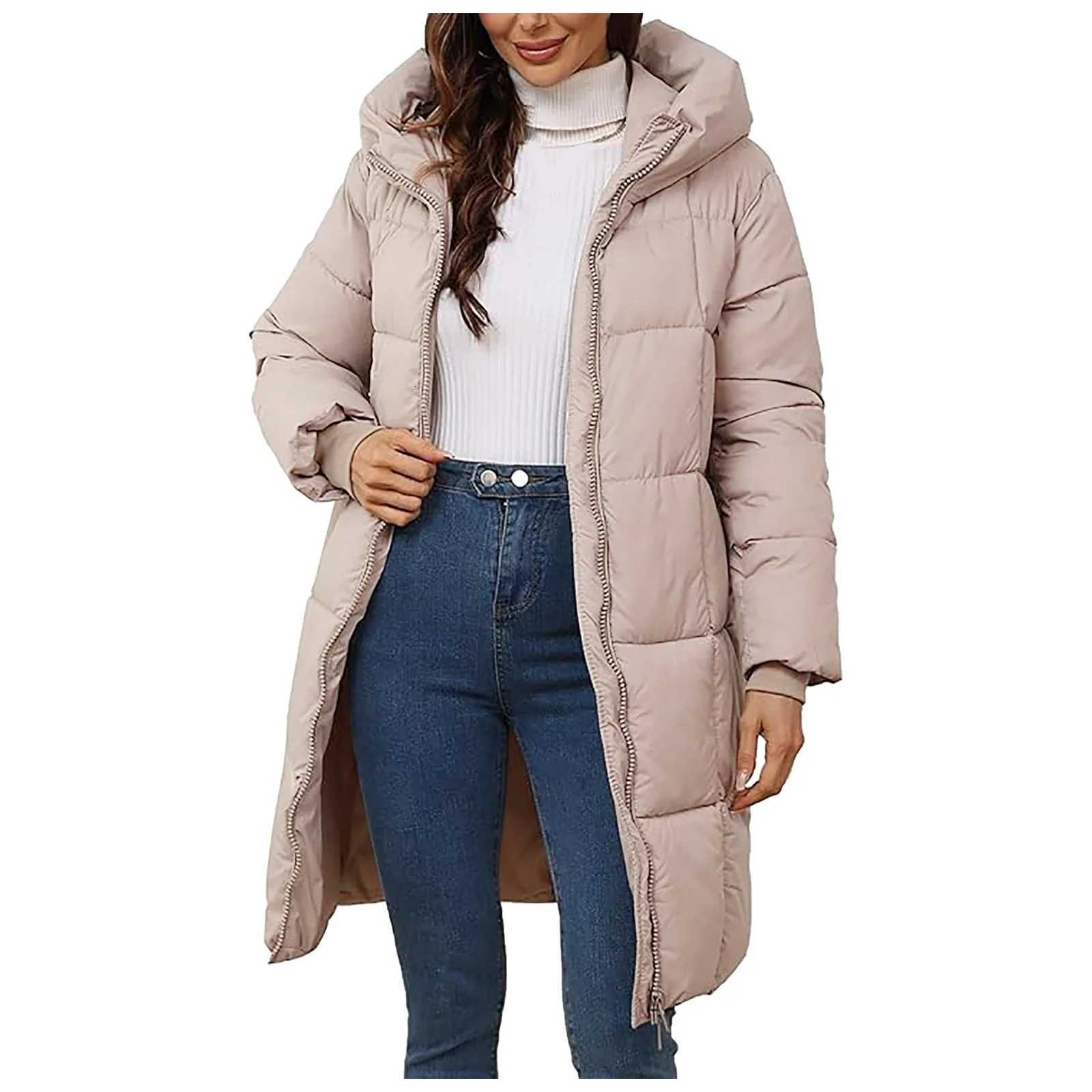 Women's Down Parkas 2024 Winter Parkas Women'S Down Cotton-Padded Jacket Long Coats Hooded Overcoat Thicken Warm Slim Outerwear Female Cas