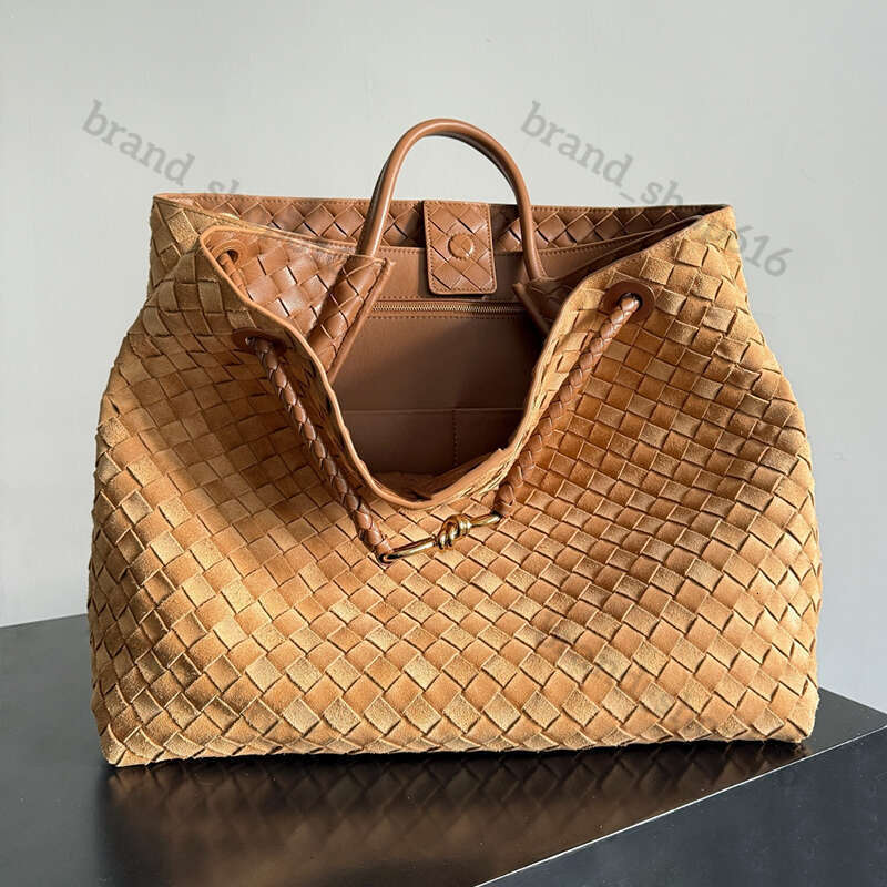 Designer bag andiamo large tote woven handbag intrecciato chocolate brown suede nappa weaving drawstring Crossbody 10A top quality Soft sheepskin