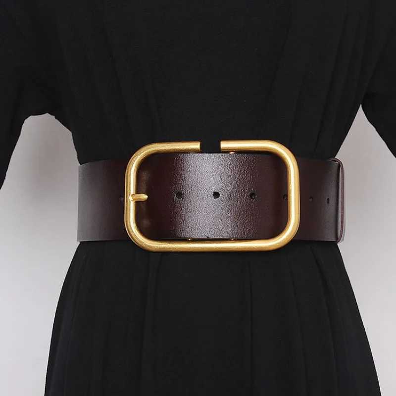 Leather 2025 Women's Retro Genuine Copper Pin Buckle Wide Waist Seal Dress Decoration Corset Belts for Women Ladies Waist Belt M261016