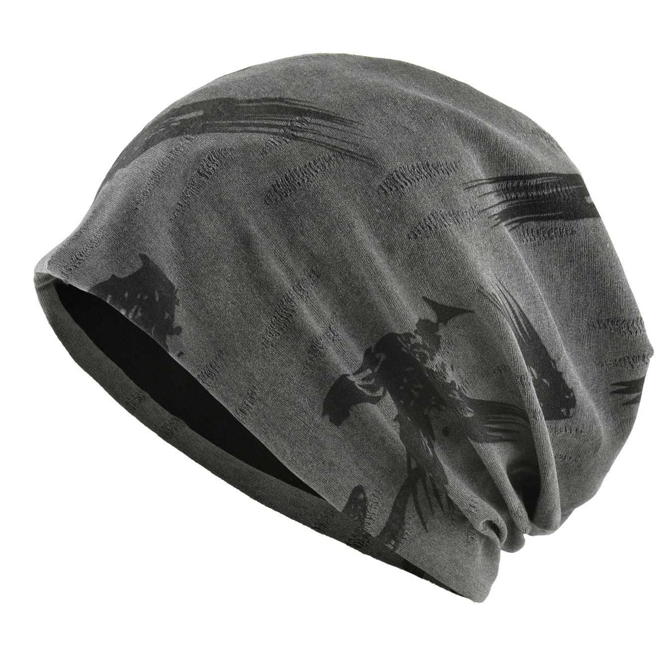 Beanie/Skull Caps Unisex Chinese-Style Letter-Print Slouchy Beanie Men Women Fashion Loose Style Bonnet Cap Spring Autumn Casual Sport HatsT261017