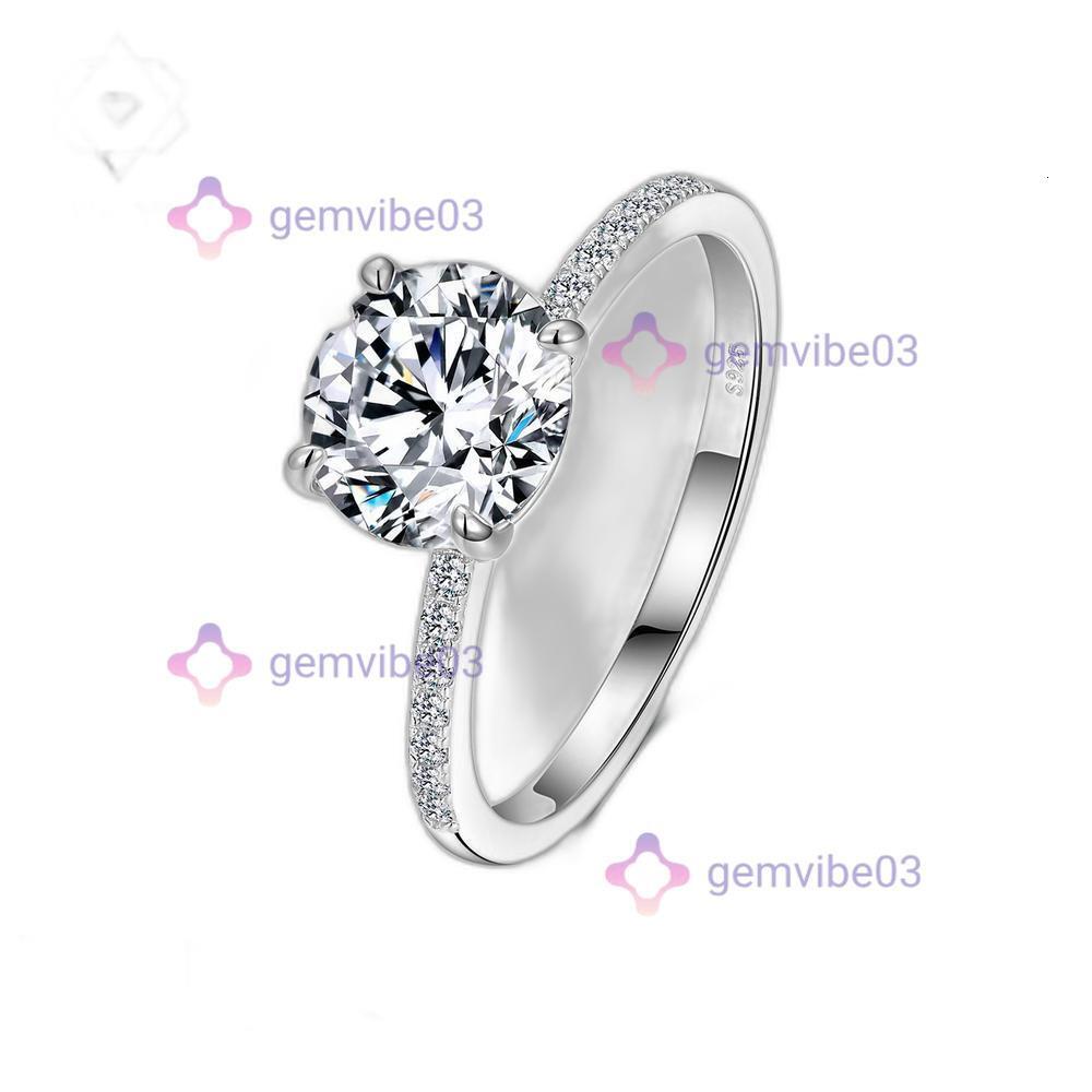 S925 sterling silver moissanite ring, stackable design, round main stone, four-prong setting, holiday gift wedding jewellery rings