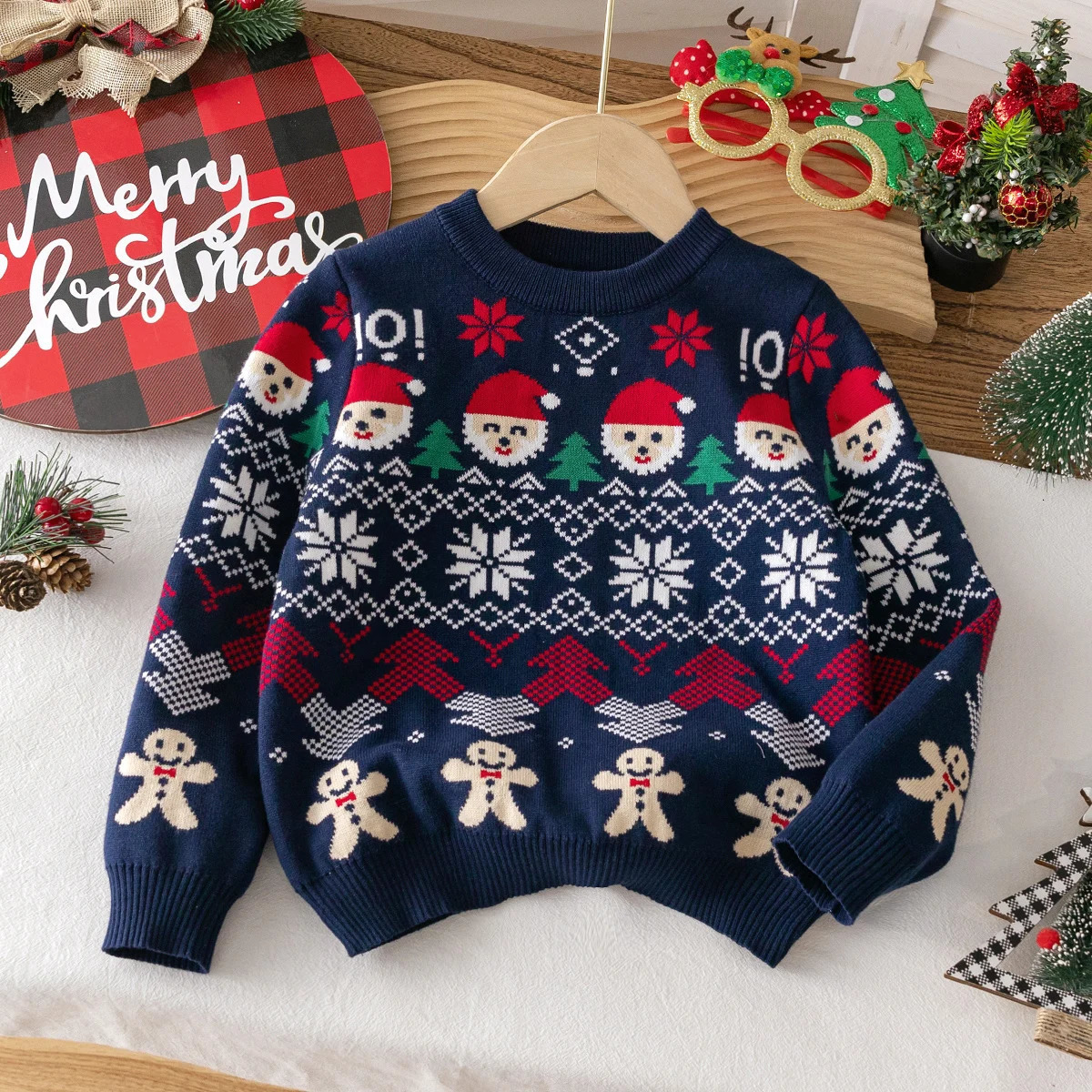 New M2 2026 Boys cologne And Girls Cute Style Santa Claus Pattern Sweater Pullover Suitable For Christmas Parties perfume Daily Spring Autumn Winter