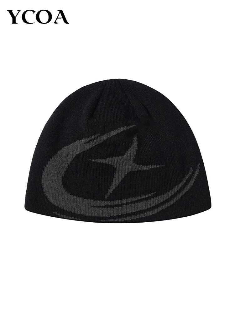 Women Beanie Korean Fashion Letter Jacquard Gothic Winter Warm Knit Vintage Y2k Hat Streetwear Wool Aesthetic Unisex Acssories S261017K7FR