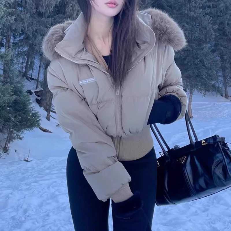 Women's Down Parkas Winter New Fur Collar Hooded Bread Padded Short Down Cotton-Padded Jacket Women's CoatT261017