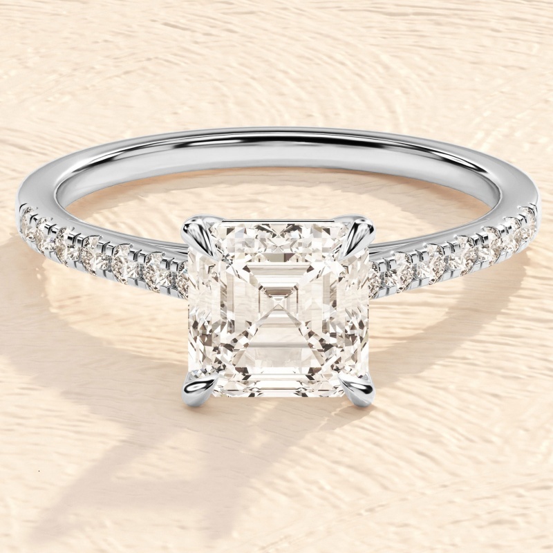 10k 14k 18k Solid Real Gold Vvs Moissanite Asscher Half Eternity Side Stone Accented Solitaire Certified Engagement Rings Women