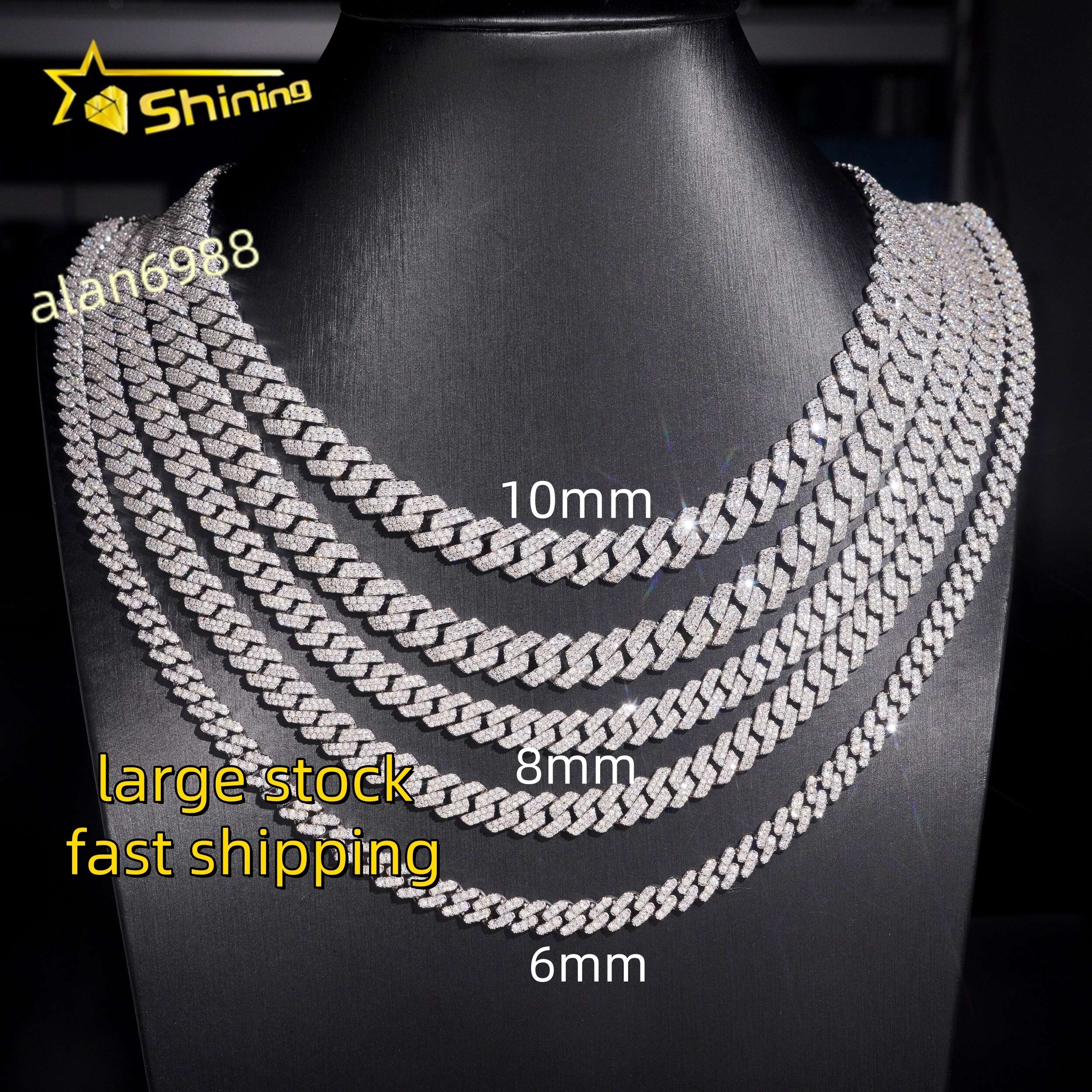 RTS Hot Selling Pass Diamond Tester 925 Silver 6mm 8mm 10mm Two Rows Iced Out Hip Hop VVS Moissanite Diamond Cuban Link Chain