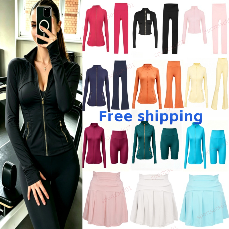 10A Women Yoga Two Piece Sets Fitness Leggings High Waist Sports Jackets Gold zipper Elastic Sportswear Gym Suits Workout Tracksuits High quality yo