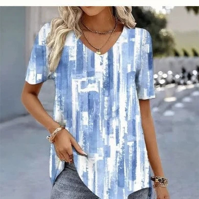 2026 New Summer Collection: Independent Store, Wish , 3D Digital Print Short-Sleeve V-Neck T-Shirt For Women Free Shipping