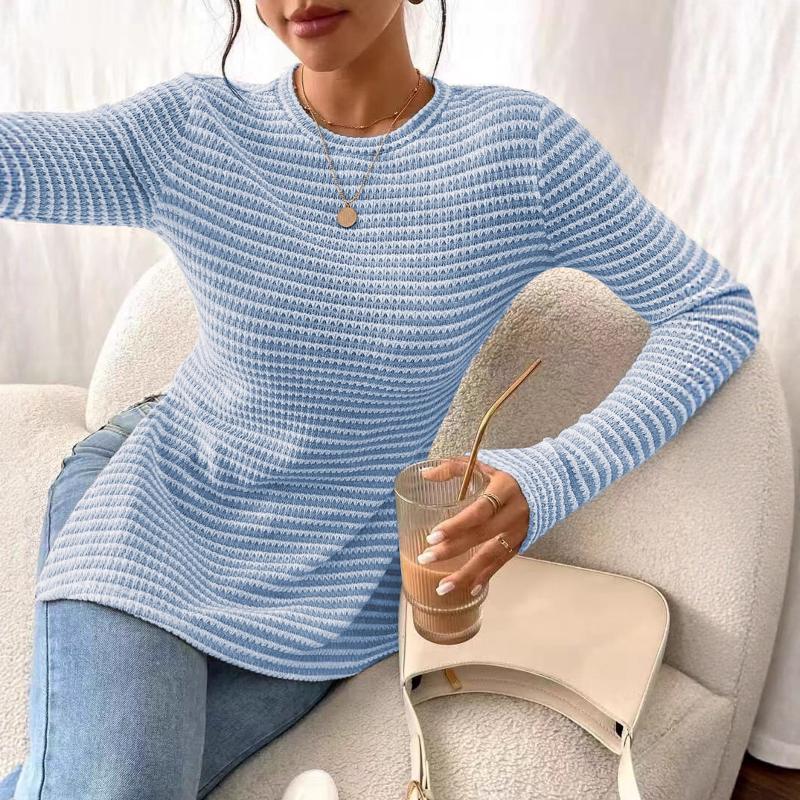For Women Long Sleeve Crew Neck Split Hem Solid Color Basic T-Shirt Casual Pullover Top For Fall Winter S-XXL