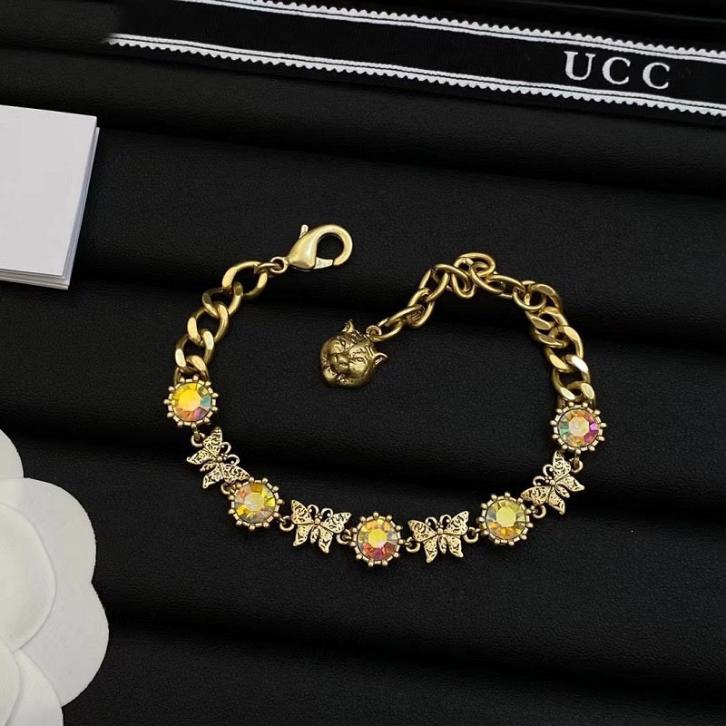 Designer Jewelry gg necklace Twisted Link Butterfly Colorful Rhinestone Necklace Brass Clavicle Chain gg Necklace