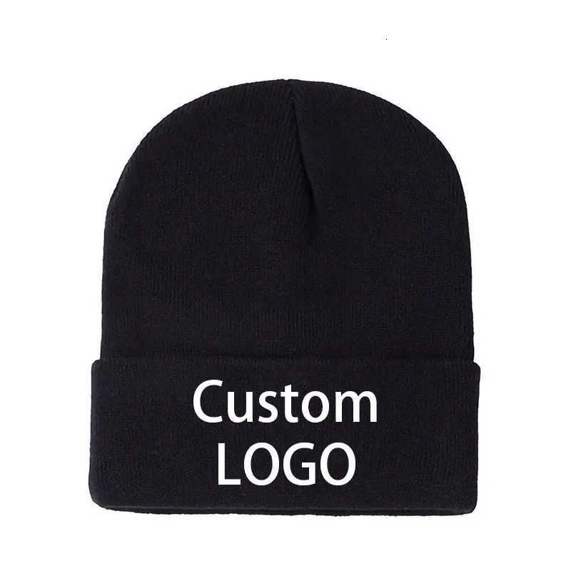 Beanie/Skull Caps Custom Embroidery Beanies Winter Warm Knitted Hat Universal Black Beanie Hat For Men Adult Casual Brimless Cap Women's Hats Q