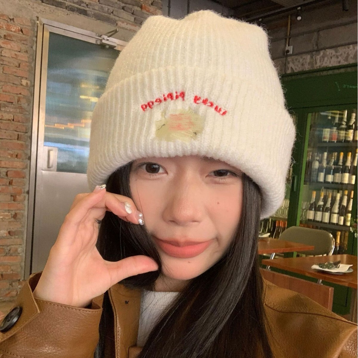 Warm and Cozy Puppy ~ Grandma Chen's Personal Collection Versatile Embroidered Knitted Wool Face Slimming Cold Hat, New Autumn Winter Style