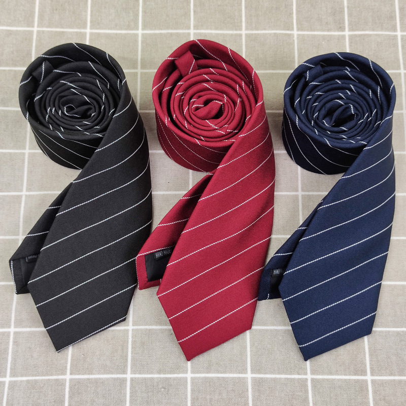 Classic striped wine red, black, navy blue 7cm hand-tied tie, suitable for both men women, perfect with suits, uniforms, and shirts, trendy style