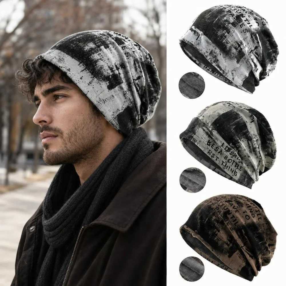 Beanie/Skull Caps Retro Graffiti Slouchy Beanie Hat Tie-dye Hip Hop Lined Beanie Punk Stretchy Skull Cap Beanie For Men WomenT261017