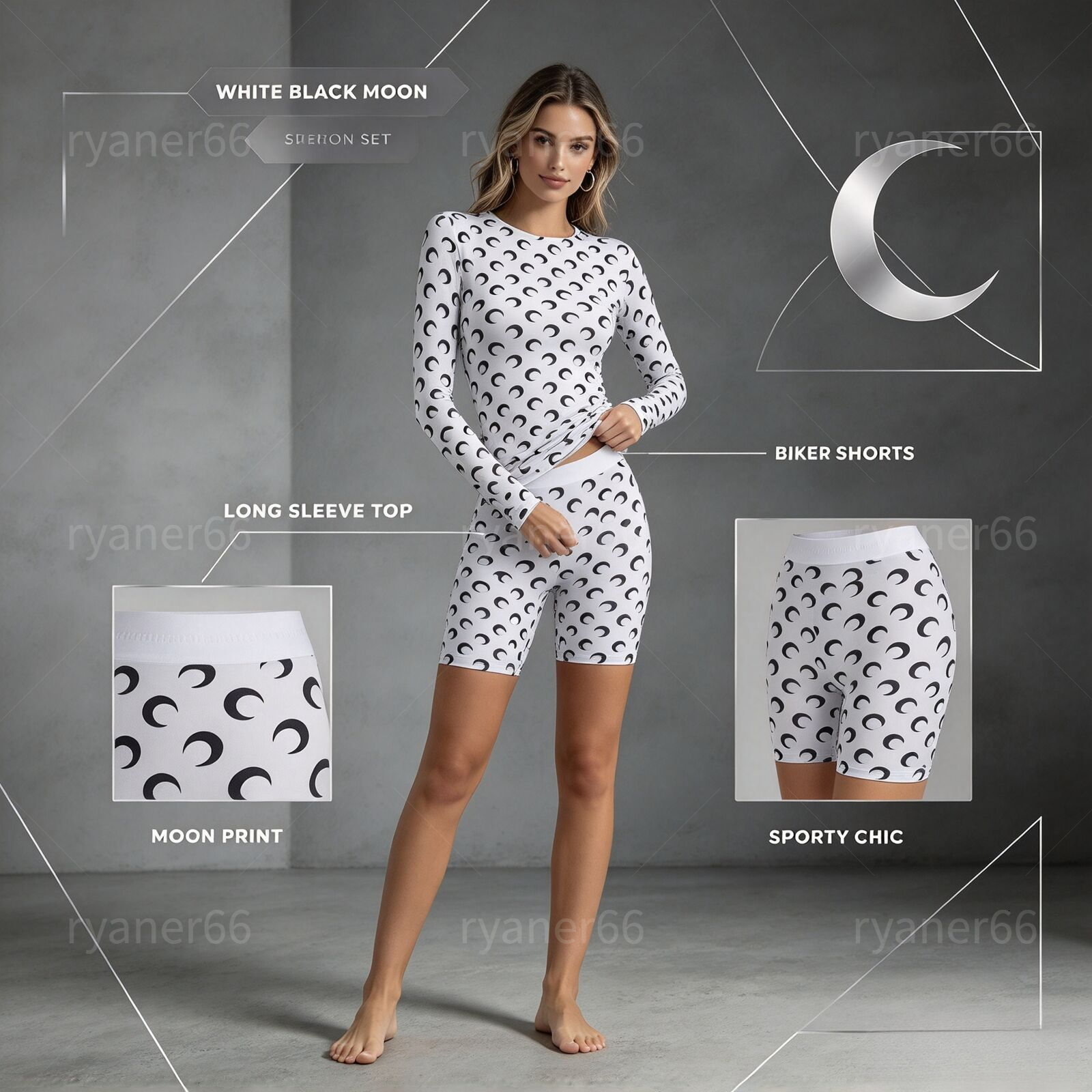 Leggingsmaraine two-piece set Jumpsuits Elastic Slimming T-shirt Ice Silk Women Black Sports Shorts Set sexy classic print long sleeve printed graph