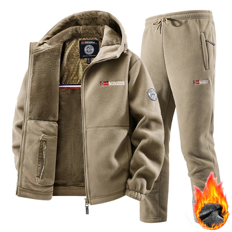 Winter Sportswear Set Mens Retro Training Thick Fleece Jacket Pants Two Piece Set Casual Ski Running Tracksuit Suit 261016