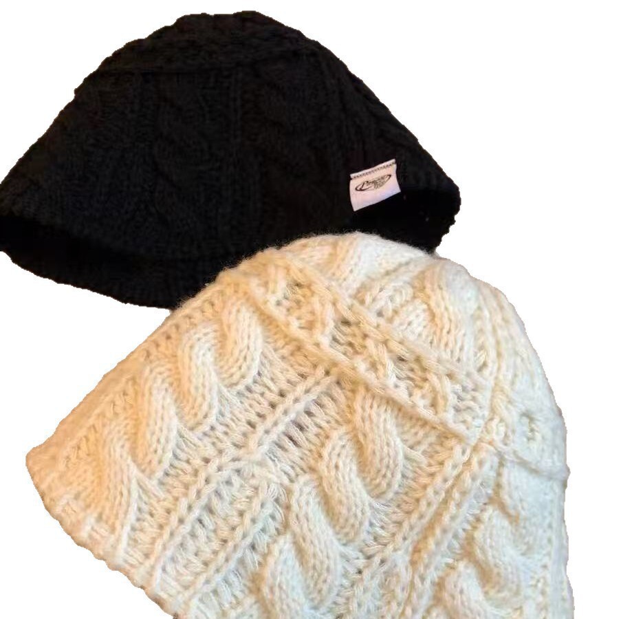 Twist Knitted Fisherman for Women, Autumn and Winter Korean Style, Versatile, Face-Slimming Bucket Hat, Fashionable Large Head Circumference Bare Fa