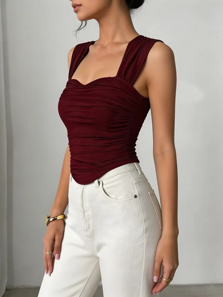 Sexy Tank Women Summer Tops Solid Backless Streetwear Casual Slim Sleeveless Camisole Fashion Folds Lady Clothing 261017
