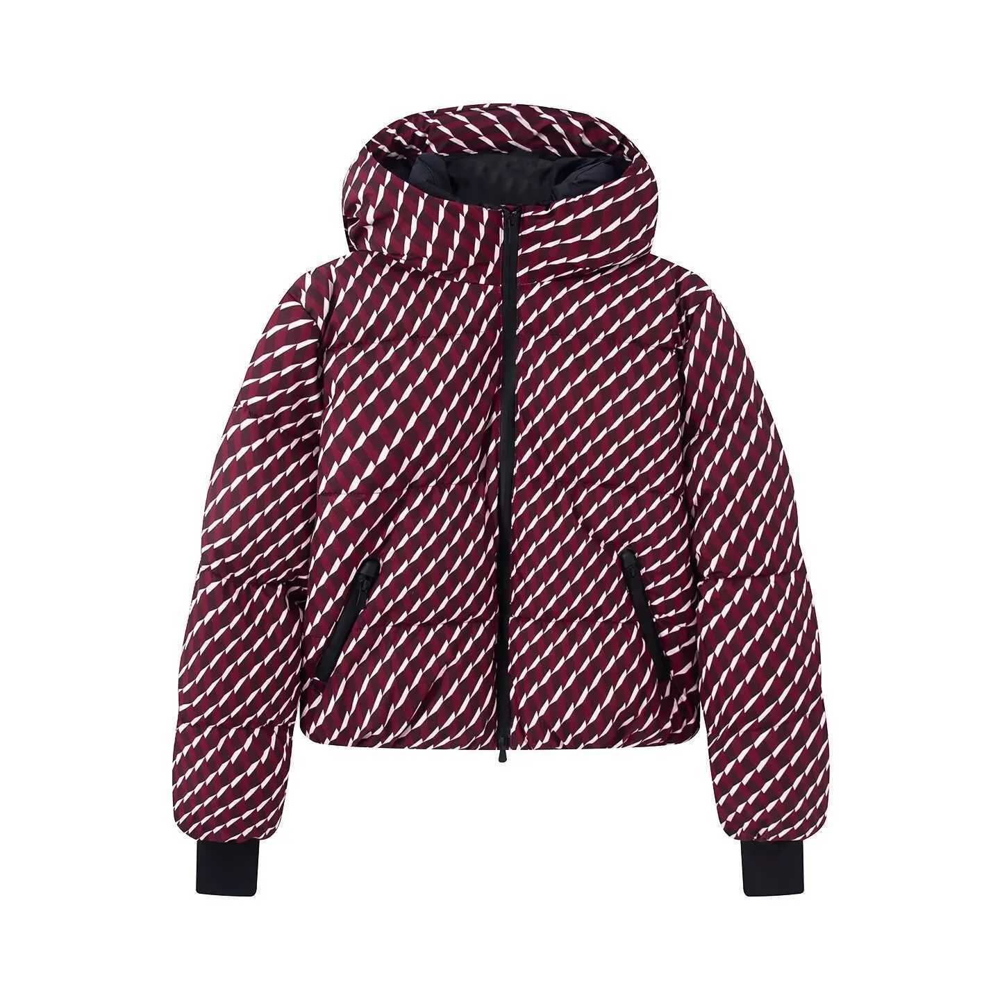 Women's Down Parkas 2026 New Winter Women's Elegant Hooded Zipper Burgundy Skiing Padded Sport Coats Lady Chic Thicken Warm Windproof Jack
