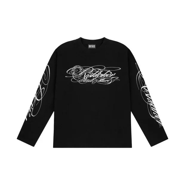 2026 American Retro Punk Street Y2K Printed Long Sleeved Tshirt for Both Men and Women Casual Simple Fashionable Top 261016