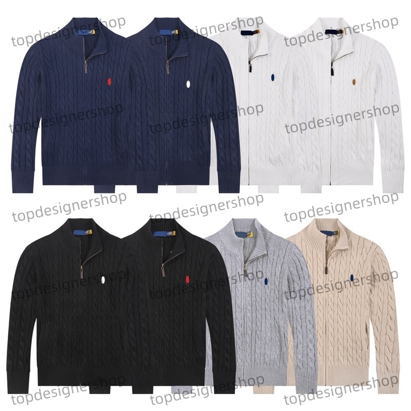 26FW Top Designer Mens Polo Turtle Neck Knitted Twisted Sweater Cardigan Jumpers Trendy Winter HighEnd Embroidery Rider Comfortable Cotton Men Zip-U