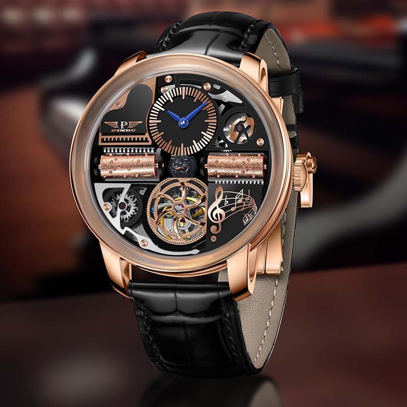 new model button music box multifunctional fully automatic mechanical 45mm men's Design watch Waterproof luminous watch