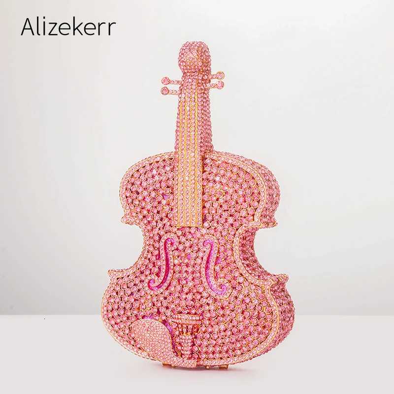 Evening Bags Violin Shaped Crystal Evening Clutch Bags Women 2022 Novelty Rhinestone Wedding Purses And Handbags Designer High Quality H261016
