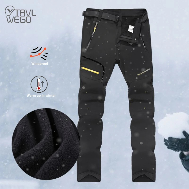 TRVLWEGO Mens Snow Trekking Pants Waterproof Camping Winter Outdoor Hiking Mountain Softshell Very Warm Thickening Trousers 261017
