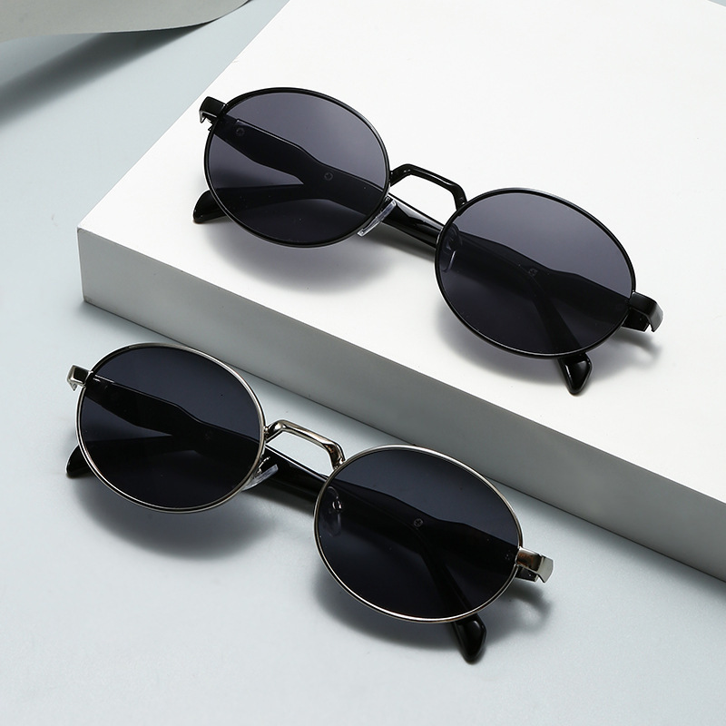 New Oval Frame Metal Trendy Women Street Style Sunshade Glasses European And American Fashion Retro High-End Sunglasses Laotie