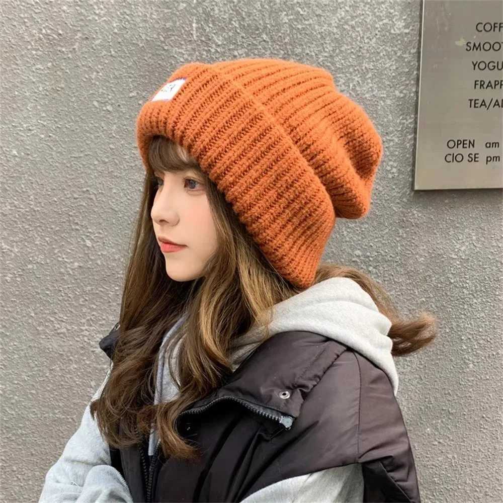 Beanie/Skull Caps Casual Thickened Knitted Woolen Hat Cold-proof Keep Warm Cover Head Cap Windproof Ear Protection Hat Outdoor Q261017