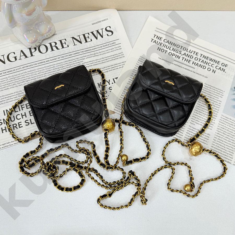 Women Mini Quilted Flap Crossbody Bag Luxury Diamond Grid Pattern Golden Ball Adjustable Leather Woven Chain Small Square Shoulder Handbag For Ladie